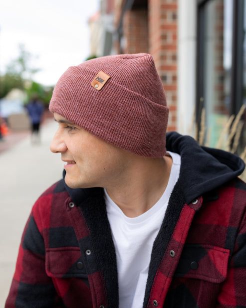 HAAKWEAR Theta-Stitch Cuffed Beanie - Designed and Made in USA (Patent Pending Design) - Rusty Burgundy