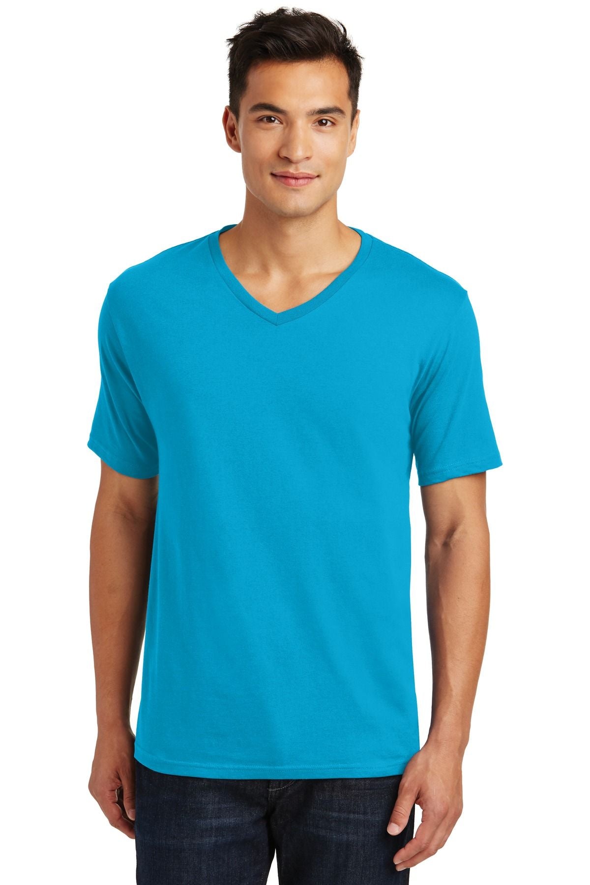 Men's V-neck T-shirt in bright turquoise, short sleeves with a fitted V-shaped neckline
