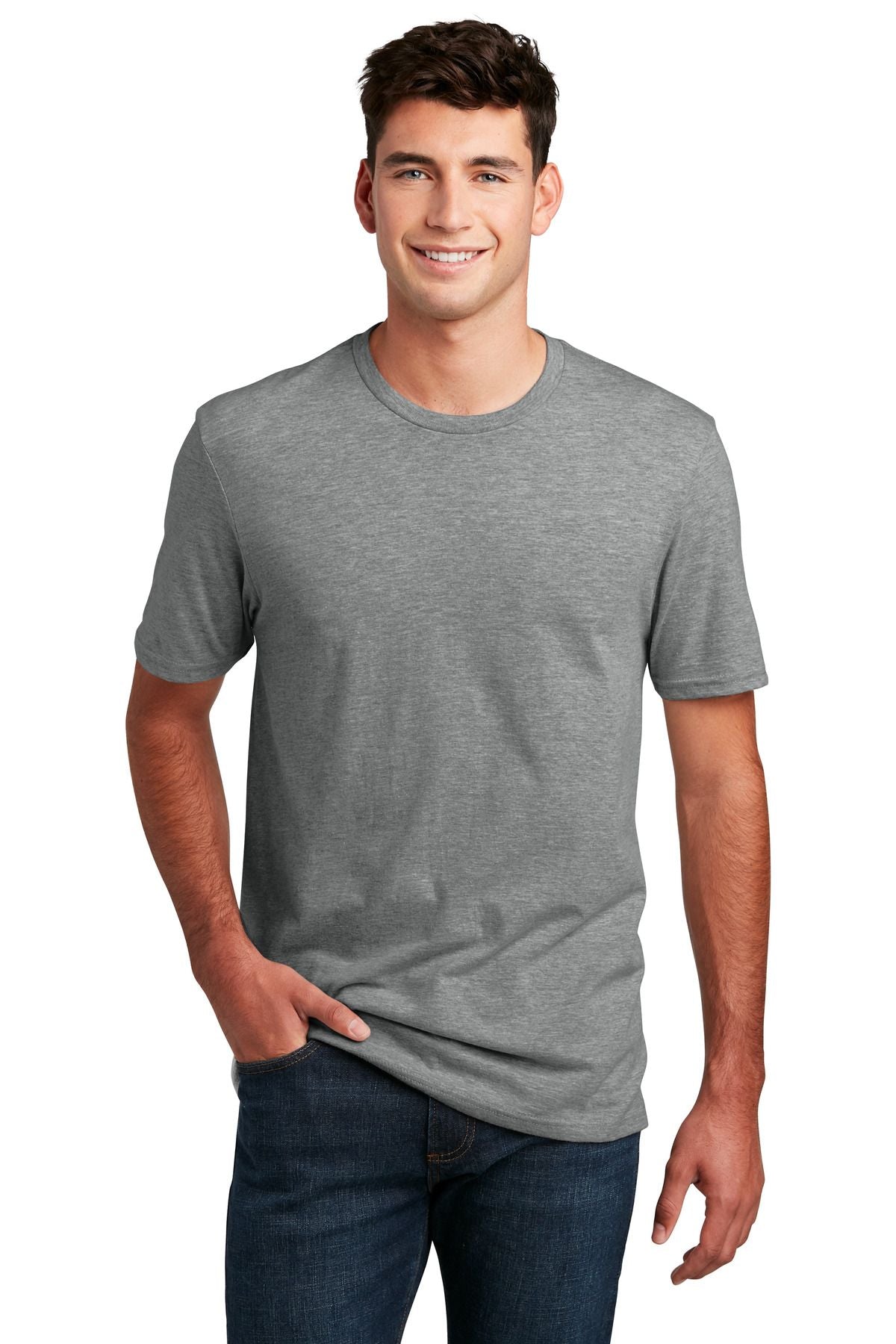 Grey heathered short-sleeve crewneck T-shirt with straight hem