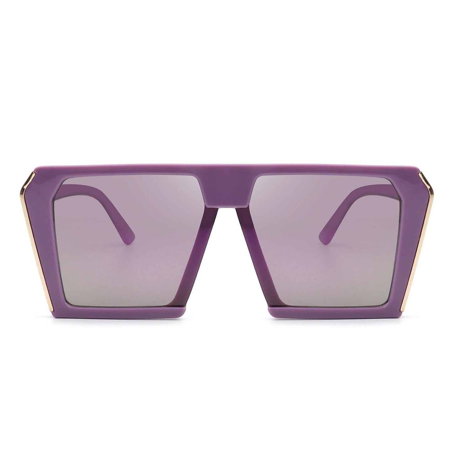 Women’s square oversize sunglasses, purple frame with gray-tinted lenses