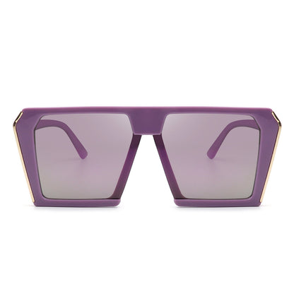 Women’s square oversize sunglasses, purple frame with gray-tinted lenses