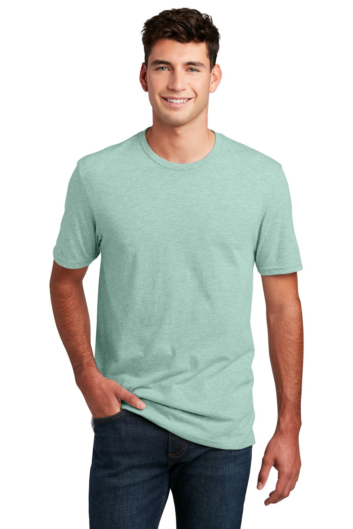 Men's heathered crew-neck CVC tee in aqua green