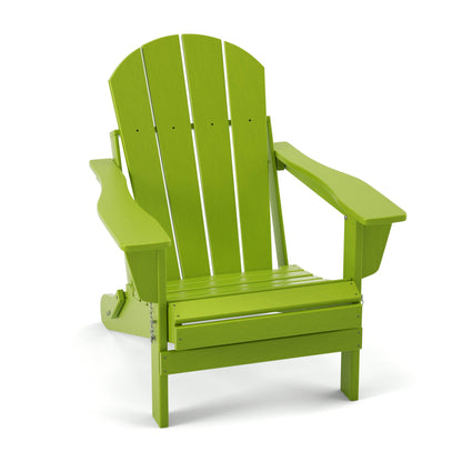 Folding adirondack chair in bright green with slatted seat and back