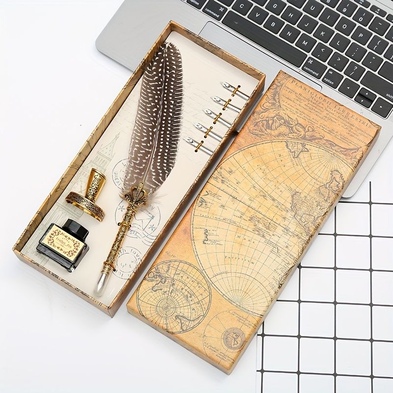 Mother's Day Gift Feather Pen Gift Box Set Dipped In Water Sign Pen European Style Retro Creative Exquisite Gift Box Best Gift For Mom Birthday Gift