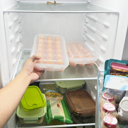 2Pcs Egg Holder Stackable Plastic Egg Storage Box Egg Rack for Refrigerator with 18 Cavity Per Container Dishwasher Safe