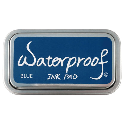Blue waterproof ink pad in gray metal case