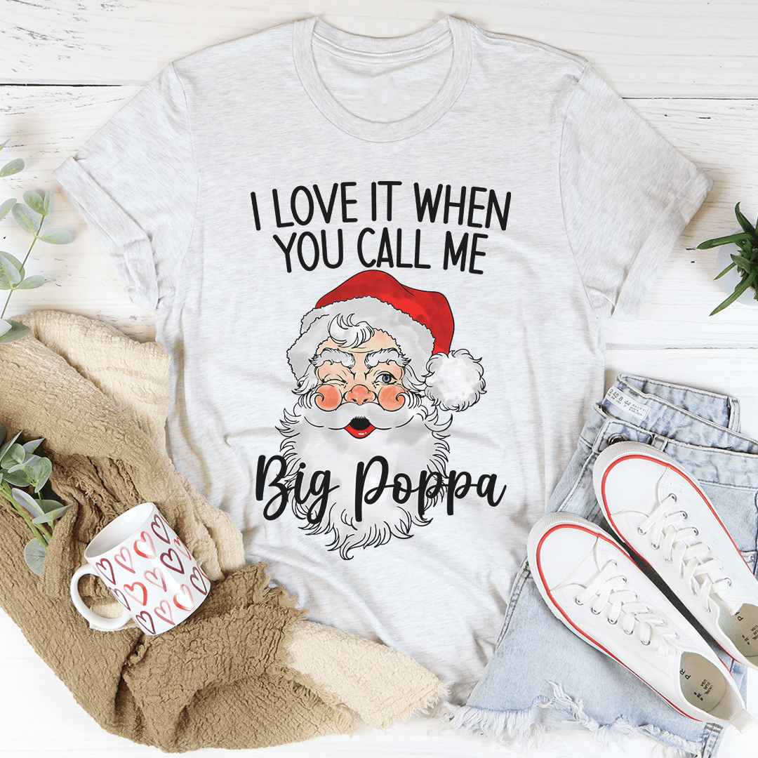 White T-shirt with Santa graphic and 'Big Poppa' text.