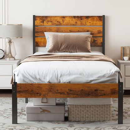Metal Platform Bed Frame - Mattress Foundation with Headboard and and Footboard, No Box Spring Needed with 800LBS Sturdy Wooden Slats Support