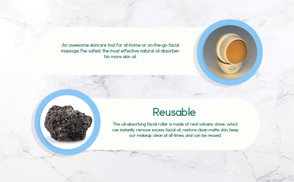 Reusable volcanic stone roller with beige stone end and dark volcanic rock