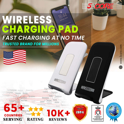 Wireless charging pad stand pair in white and black with smartphone dock