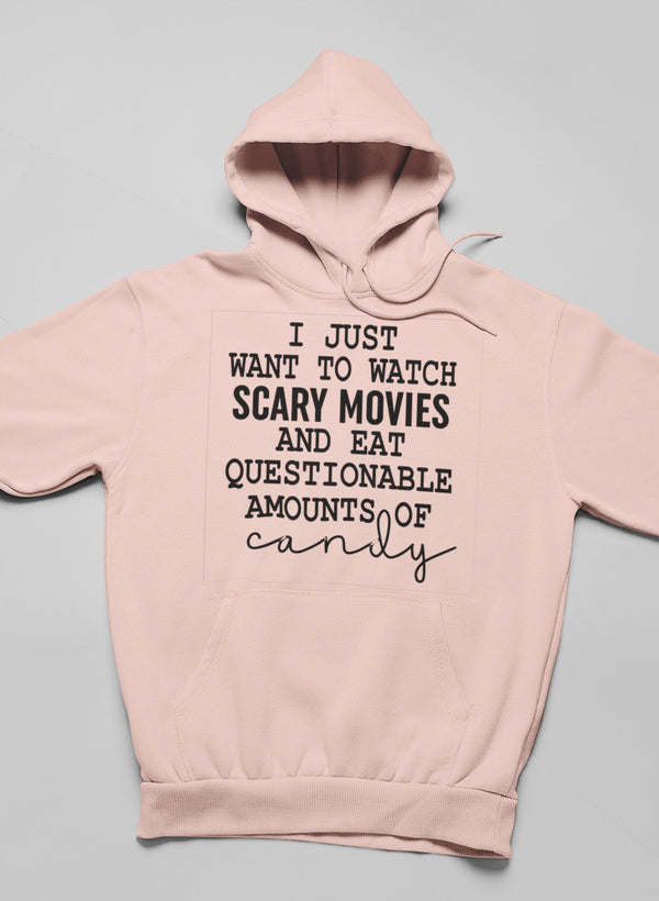 Blush pink pullover hoodie with front quote graphic and kangaroo pocket