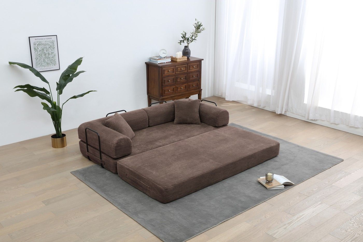 Foldable Sofa Bed, 77.9'' Folding Floor Couch, Compressed Convertable Sleeper Sofa, Memory Foam Couch with Pillow Back Support Armrest, 4-in-1 Futon Sofa Bed for Living Room, Army green