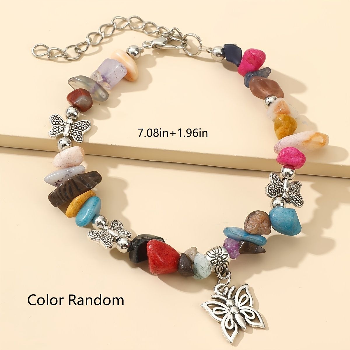 Natural Gemstone Beaded Butterfly Pendant Bracelet; Birthstone Bracelet; Friendship Bracelet St. Patrick's Day Decorations
