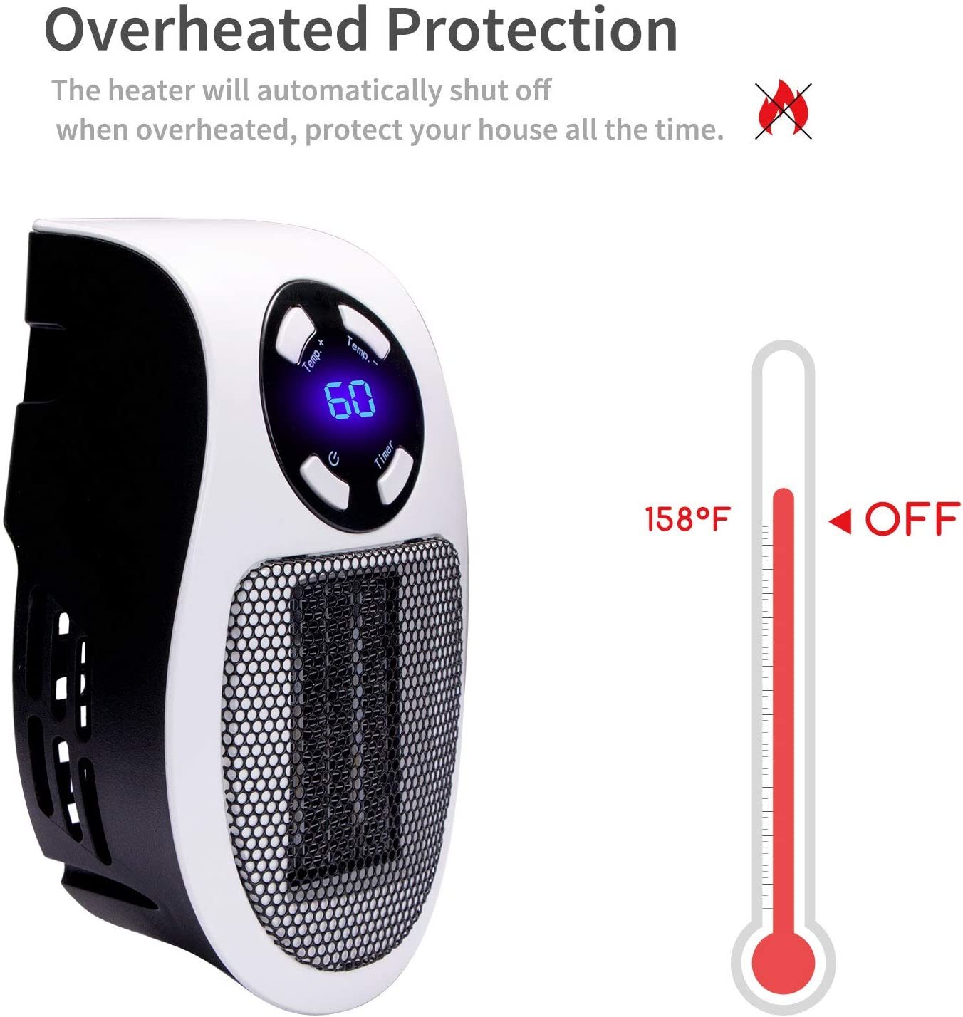 Heat blaster with LED temperature readout and safety cutoff indicator, white and black