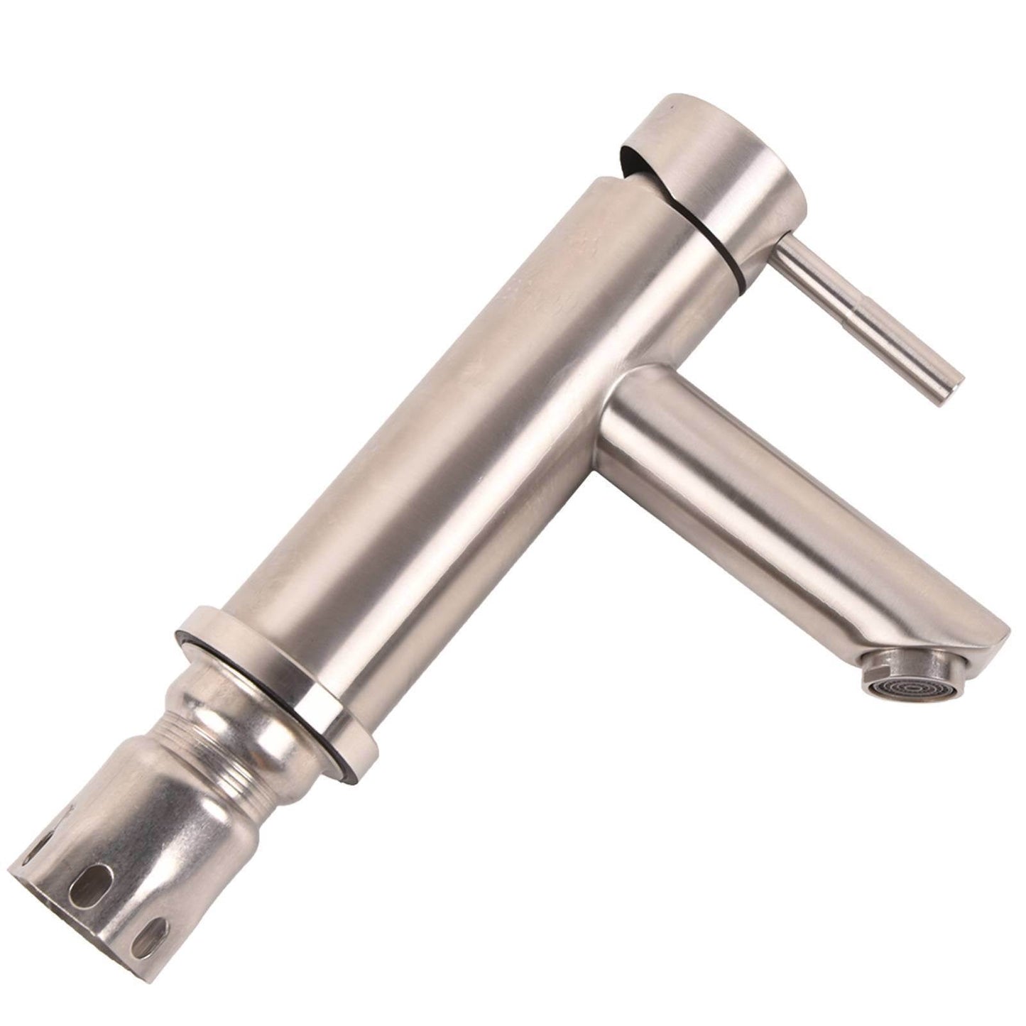 Stainless steel kitchen sink faucet with high-arc spout and pull-down spray head