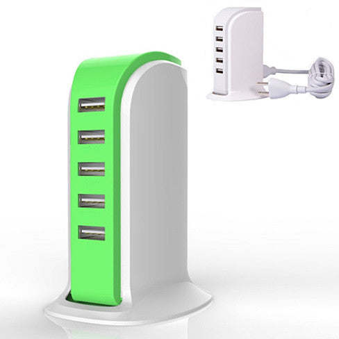 Lime green and white power tower charger with vertical USB port stack