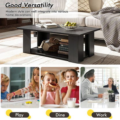 Large 41 Inch 2-tier Wooden Modern Coffee Table with Storage Shelf living room table