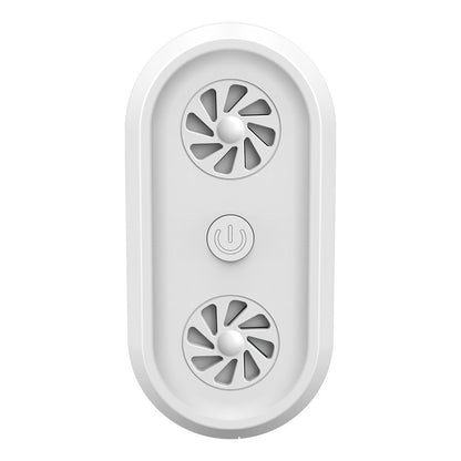White ultrasonic pest repellent unit with dual speaker grilles and power button