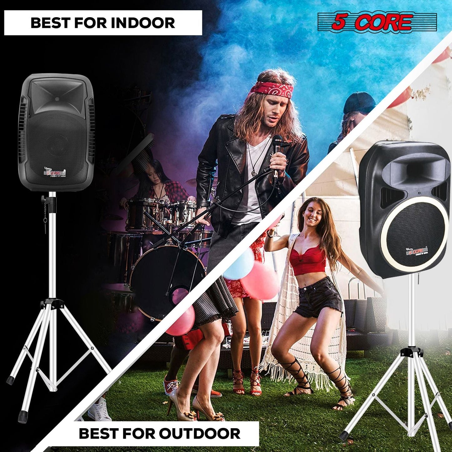 5 Core Speaker Stand Tripod Floor Tall Adjustable Up to 72 Inch DJ Studio Monitor Stands Pole Mount - SS ECO 1PK WOB