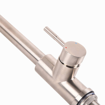 Stainless steel kitchen faucet with single-lever handle and spout base