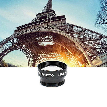 Telephoto smartphone camera lens with black textured ring
