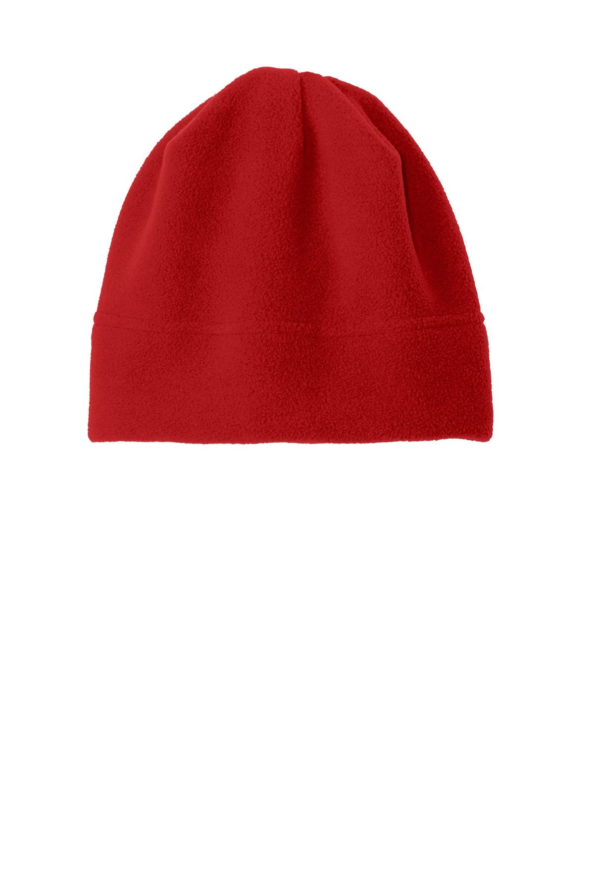 Fleece beanie in red with stitched cuff and folded top