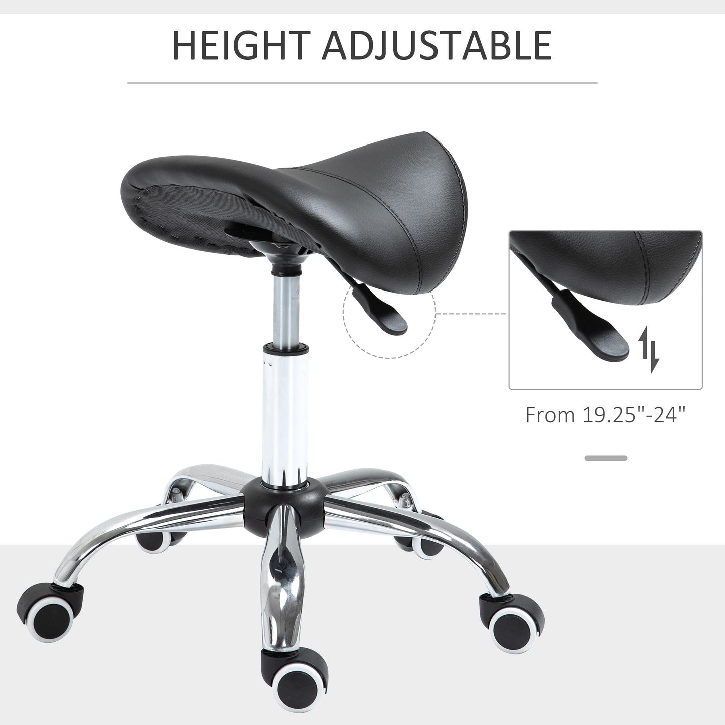 Adjustable Elegance: Hydraulic Salon Stool, Rolling Swivel Saddle Chair, PU Leather Beauty Seat for Spa, Black Finish