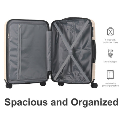 Luggage Sets ABS Hardshell 3pcs Luggage, Lightweight Durable Suitcase sets Spinner Wheels Suitcase with TSA Lock 20''24''28'' Available(Beige)