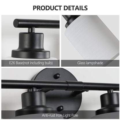 31" Modern 5-Light Vanity Bathroom Mirror Light, Frosted White Glass with Black Iron Frame, Contemporary Wall Sconce for Bedroom, Bathroom, and Dressing Room (Bulb Not Included)