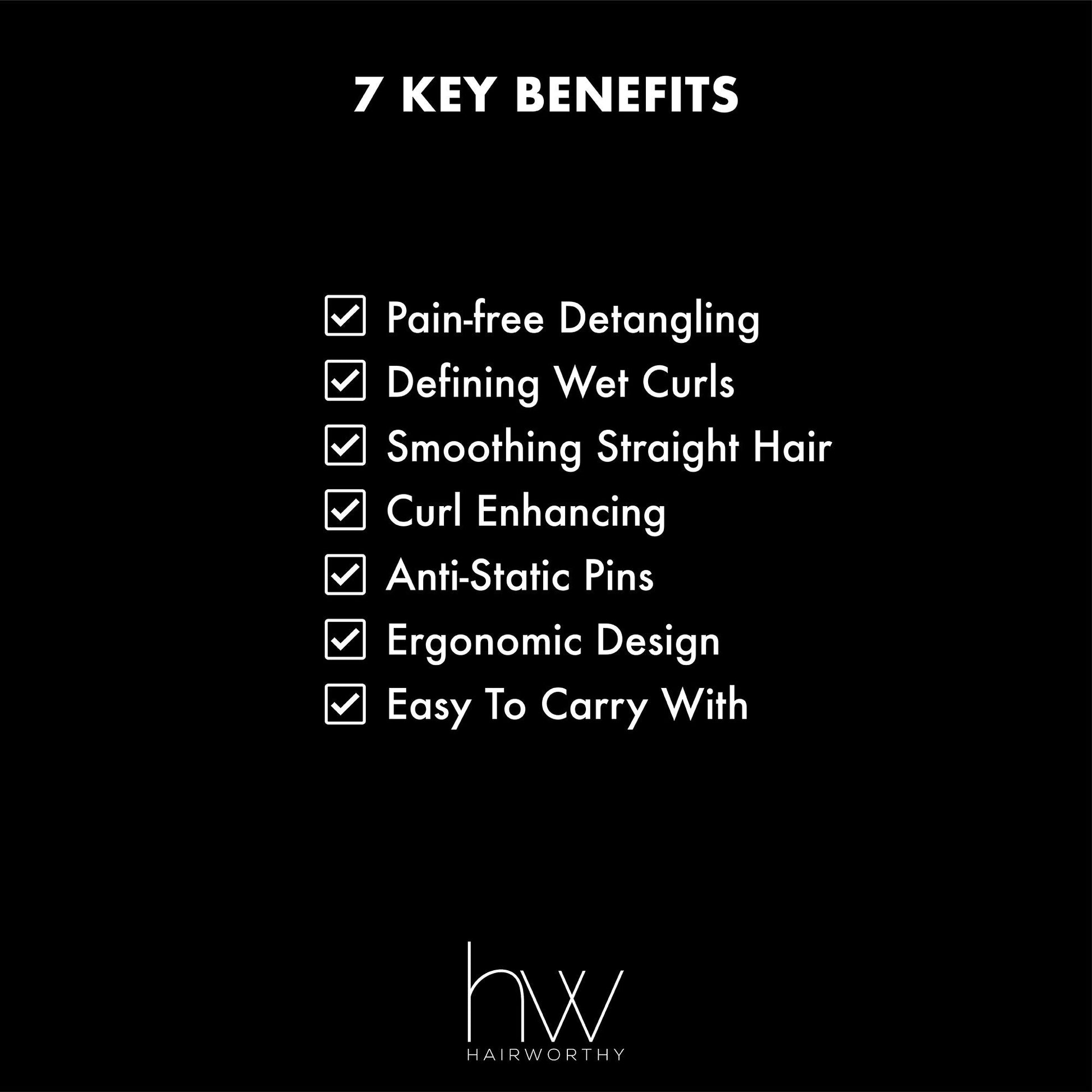 Styling brush 7 key benefits graphic with checkmarks