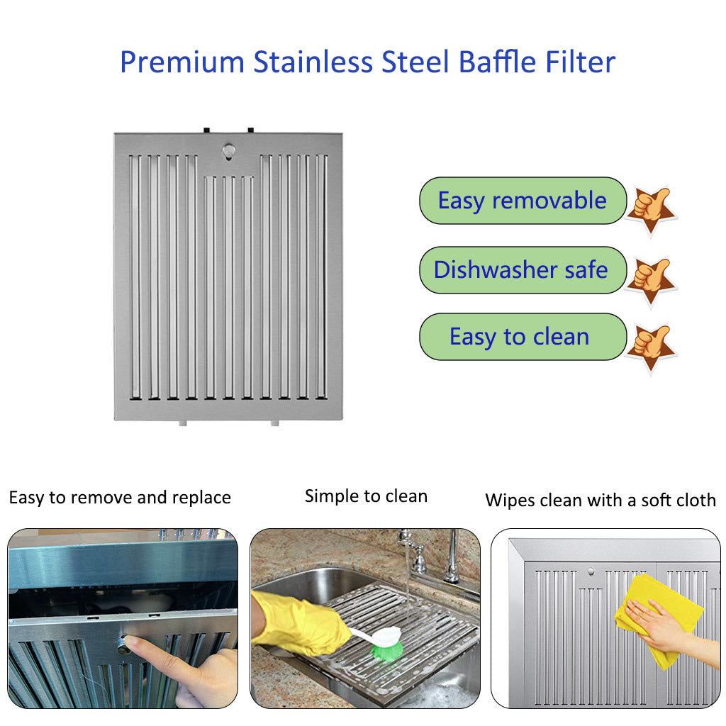 Wall mount kitchen hood stainless steel baffle filter panel