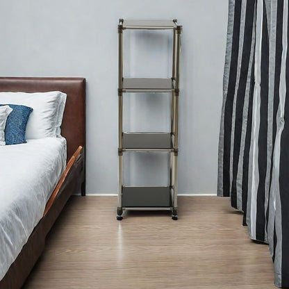 Korean Black 4-Tier Heavy Duty Stainless steel Storage Shelving Unit, 100lbs/shelf (49"H x 14.9"W x 13.7"D) for Indoor/Outdoor Organization , Modular Rack, Extremely Durabl