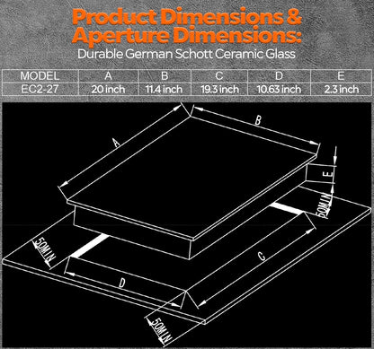 110V, Ramblewood 2 Burner Electric Cooktop, EC2-27, UL rated German EGO burner.