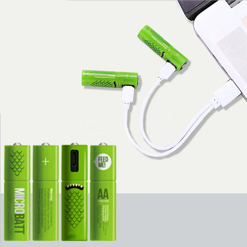 Green AA USB rechargeable batteries with built-in charging port