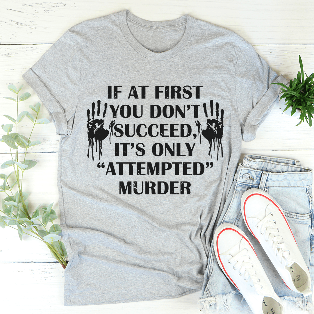Gray graphic T-shirt with white distressed quote and handprints on chest