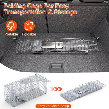 25.59Inch Live Humane Animal Trap Cage Heavy Duty Folding Catch And Release Rodent Cage For Rabbit Squirrel Possum Skunk Kitten Raccoon And More GPCT5437