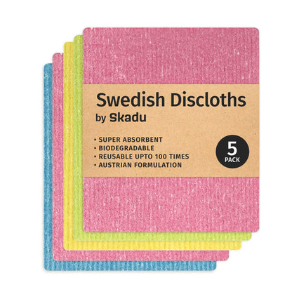 Skadu multi-surface wipes pack of 5 in pink, yellow, green and blue cloths