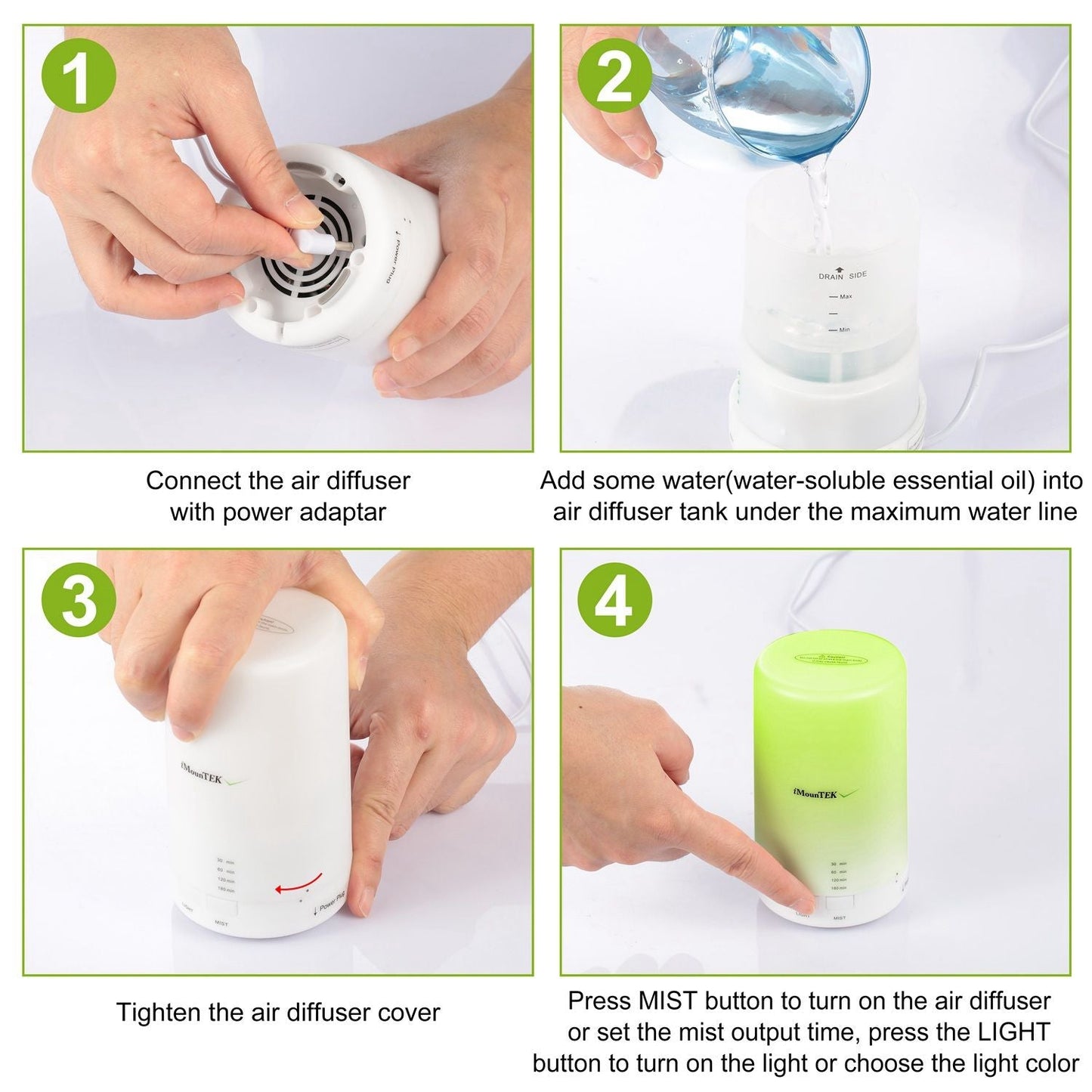 Ultrasonic Cool Mist Humidifier Mini Aroma Essential Oil Diffuser with Colorful Lights 4 Timer Settings