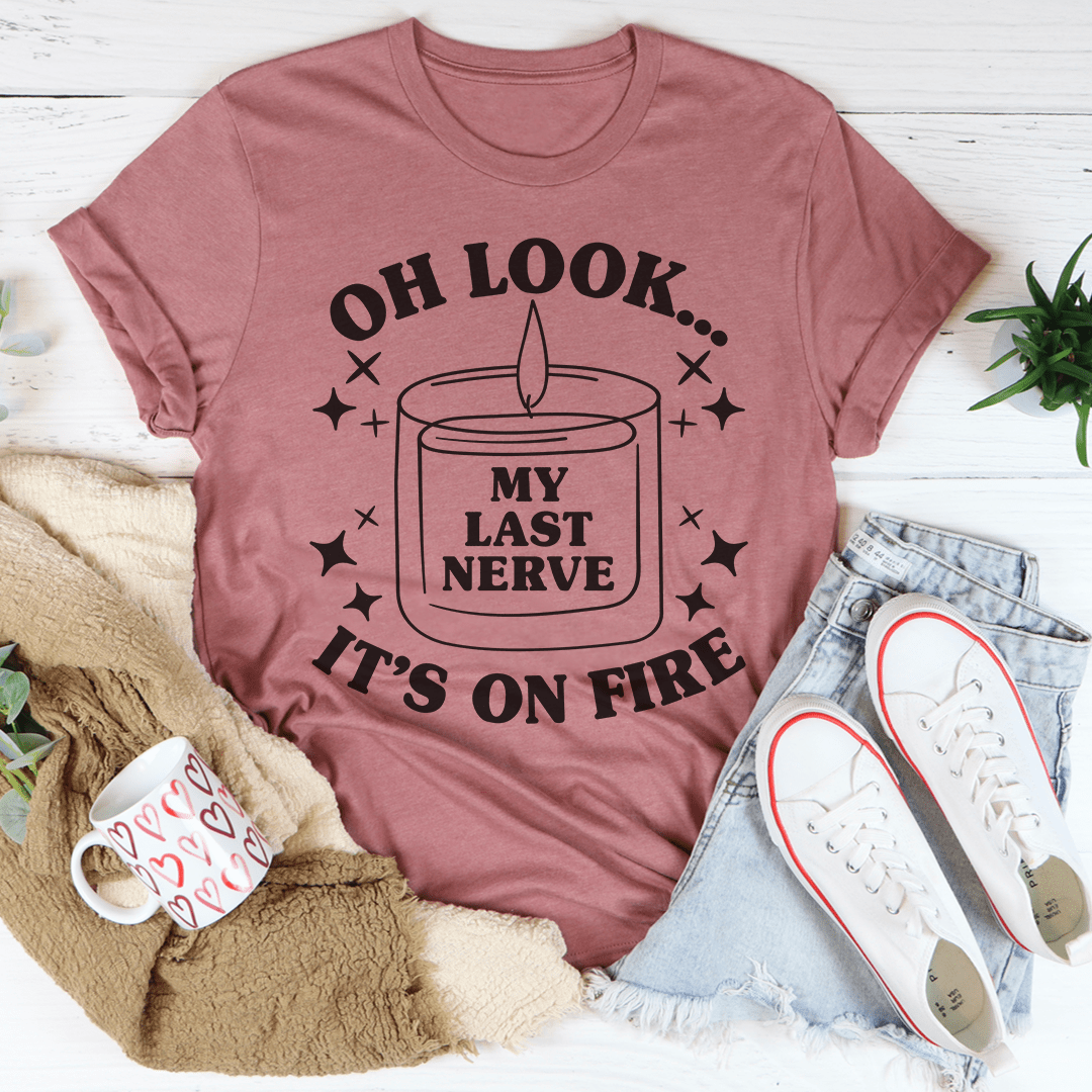 Mauve T-shirt with front candle illustration and stacked text “MY LAST NERVE”