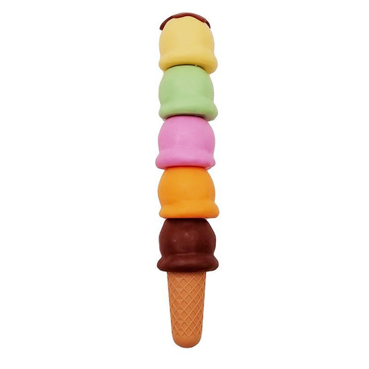 Ice cream cone shaped highlighter pen with stacked pastel ink colors and dark tip