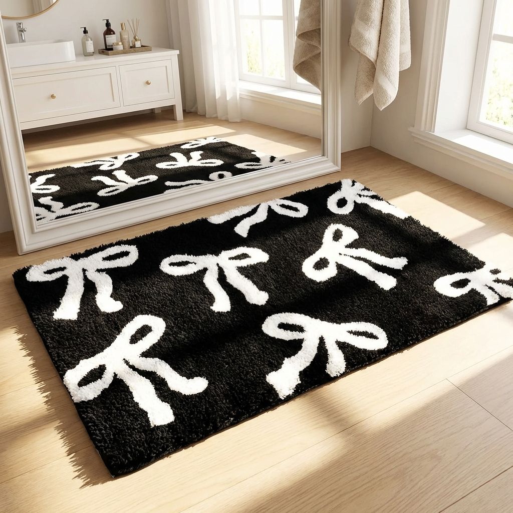 Bow Coquette Cute Bath Mat (20 X 32 Inch) – Non-Slip Absorbent Bathroom Rug For Vanity, Shower, Bedroom & Kitchen | Perfect Christmas Holiday Decor & Gift
