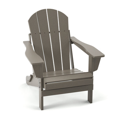 Folding Adirondack chair, dark gray wood-look slatted back and armrests