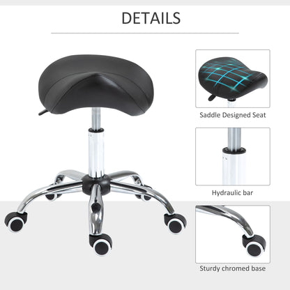 Adjustable Elegance: Hydraulic Salon Stool, Rolling Swivel Saddle Chair, PU Leather Beauty Seat for Spa, Black Finish