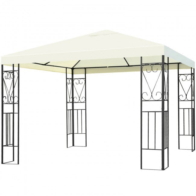 Cream-roof patio gazebo canopy tent with black metal frame and hanging panels