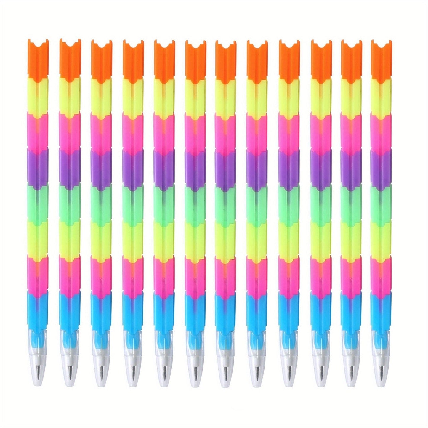 12pcs School Blocks Replaceable Core Rainbow Pencils Writing Tools Kids Gift Pencils Toy Stationery Pen Splicing Office Plastic 5.91*0.39inch
