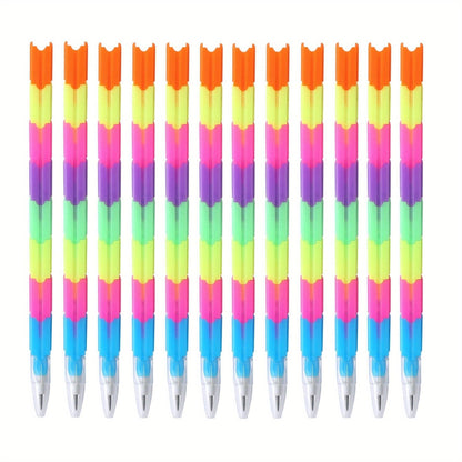 12pcs School Blocks Replaceable Core Rainbow Pencils Writing Tools Kids Gift Pencils Toy Stationery Pen Splicing Office Plastic 5.91*0.39inch
