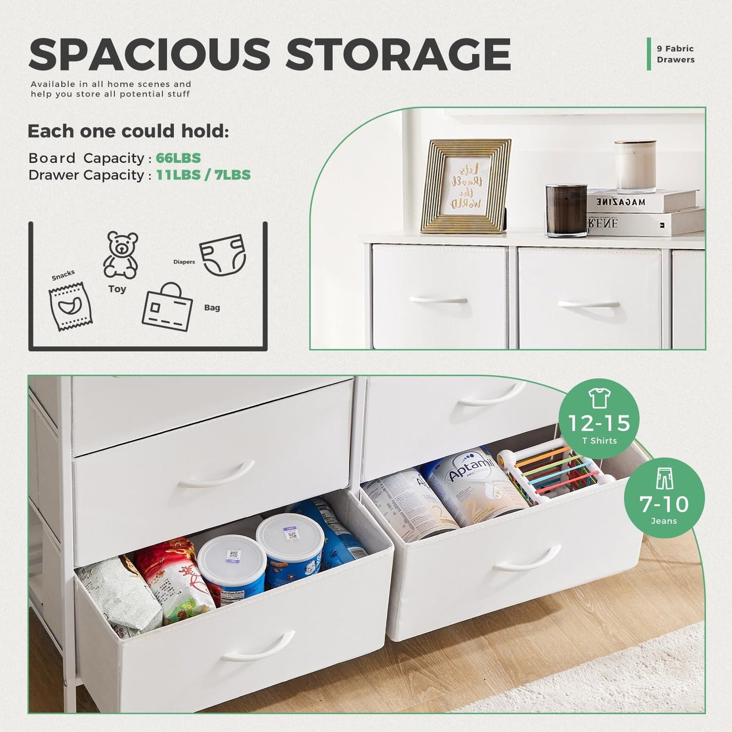 Dresser For Bedroom With 9 Fabric Storage Drawer Wardrobe Tall Chest Organizer Closet Adult Kids Clothes Cabinet Furniture