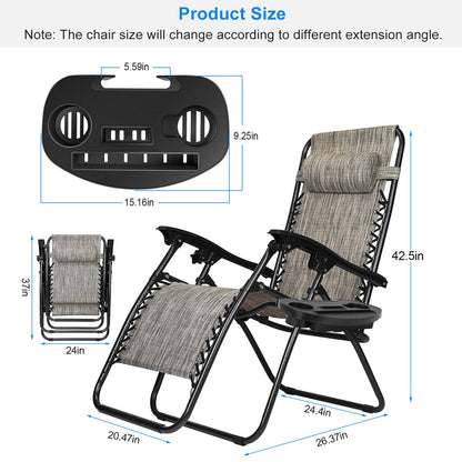 2Packs Zero Gravity Lounge Chair with Dual Side Tray 330lbs Load Foldable Recliner Chair