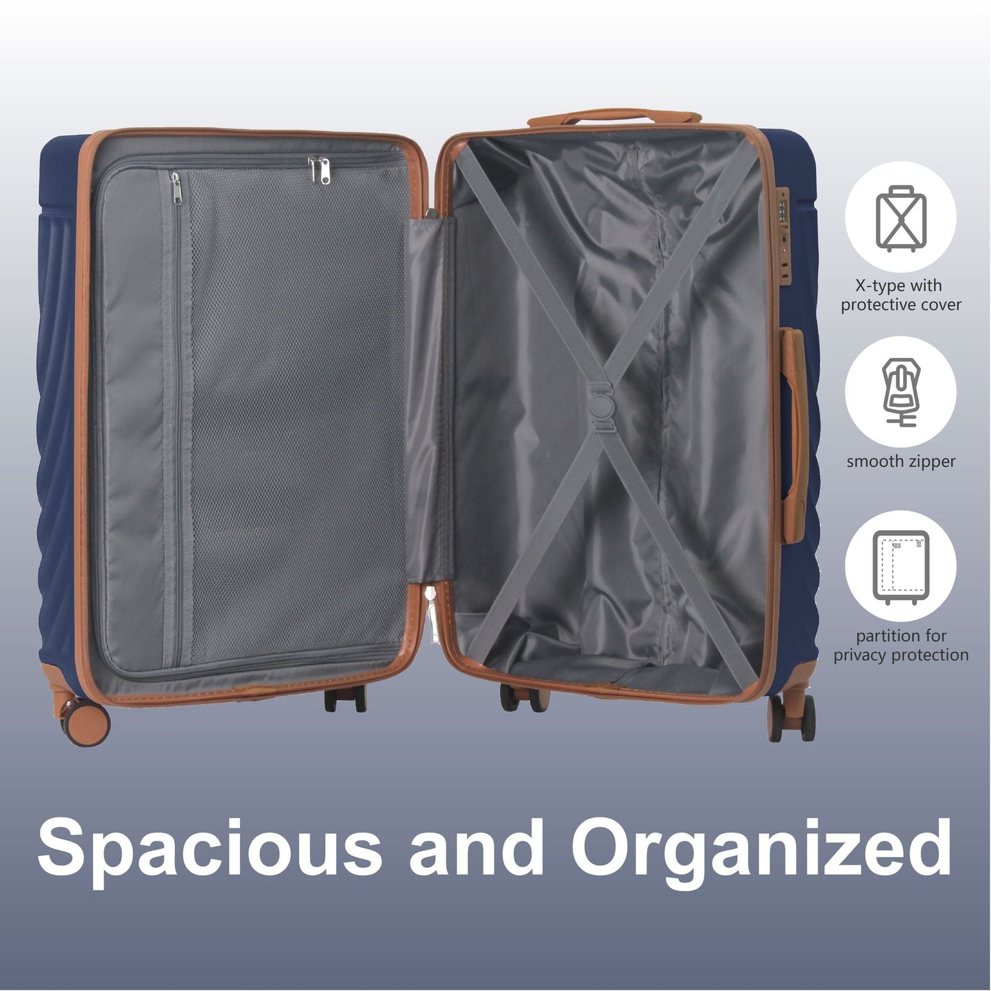 Luggage Sets ABS Hardshell 3pcs Luggage, Lightweight Durable Suitcase sets Spinner Wheels Suitcase with TSA Lock 20''24''28'' Available(Navy Blue)