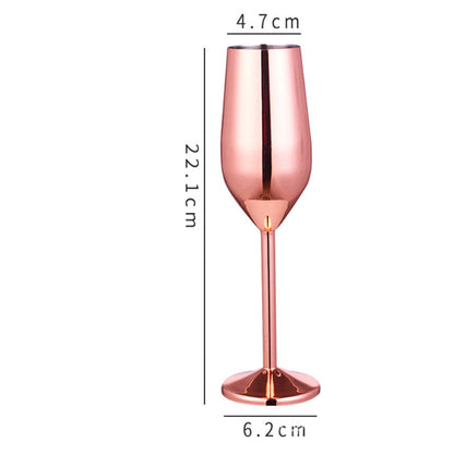 Rose metallic champagne glass with tall bowl and slim stem, on round base